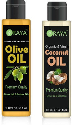 

ORAYA Premium Virgin Coconut oil and Olive Oil Combo pack of 2 bottles of 100 ml(200 ml) Hair Oil (200 ml)(200 ml)