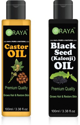 Oraya Premium Castor oil and Black seed oil(Kalonji) combo pack of 2 bottles of 100 ml(200 ml) (200 ml)(200 ml)