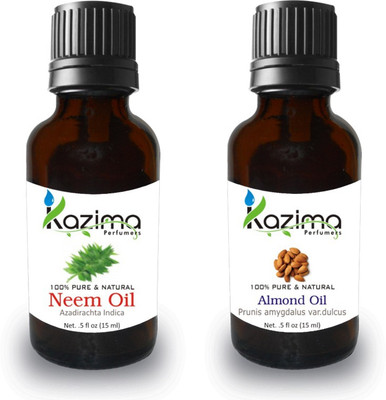 

KAZIMA Combo of Neem Carrier Oil and Almond Oil For Hair Growth, Skin care (Each 15ML )- 100% Pure Natural Oil(15 ml)