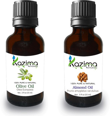 

KAZIMA Combo of Olive Oil and Almond Oil For Hair Growth, Skin care (Each 15ML )- 100% Pure Natural Oil(15 ml)