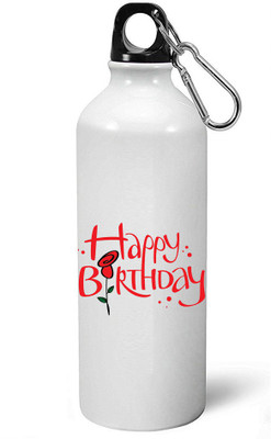 

MUGKIN HBS61 Happy Birthday Printed WHITE Aluminium bottle *Too Light In Weight*-ml 750 Sipper(Pack of 1, White)