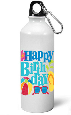 

MUGKIN HBS57 Happy Birthday Printed WHITE Aluminium bottle *Too Light In Weight*-ml 750 Sipper(Pack of 1, White)