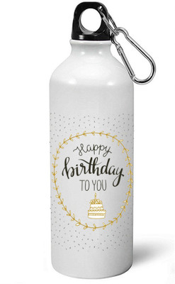 

MUGKIN HBS75 Happy Birthday Printed WHITE Aluminium bottle *Too Light In Weight*-ml 750 Sipper(Pack of 1, White)