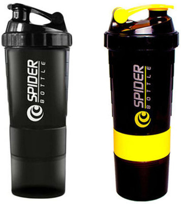 

Spider Combo of Protien Gym 500 Shaker(Pack of 2, Black, Yellow), Black and yellow
