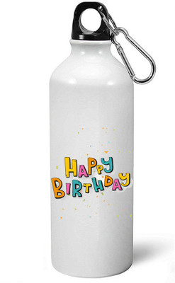

MUGKIN HBS71 Happy Birthday Printed WHITE Aluminium bottle *Too Light In Weight*-ml 750 Sipper(Pack of 1, White)