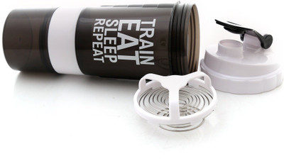 

Blays 500 ml Protein Shaker Gym Bottle with 2 Storage Compartments and 1 Pill Tray 500 Shaker(Pack of 1, Black)