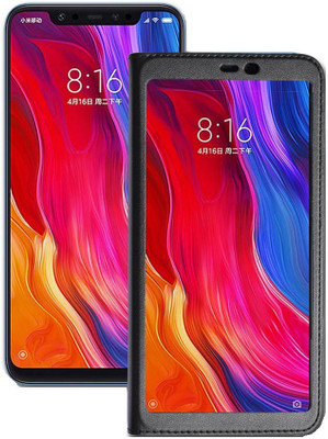 Marshland Flip Cover for Mi 8, Full Window Leather Smart Chip Sensor Flip(Black, Shock Proof)
