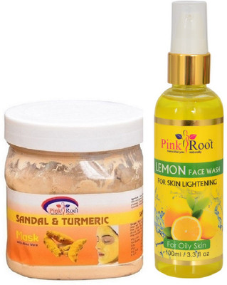 

Pink Root SANDAL MASK 500ML WITH LEMON FACE WASH 100ML(Set of 2)