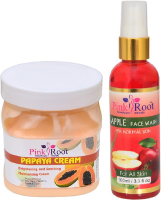 

Pink Root PAPAYA CREAM 500ML WITH APPLE FACE WASH 100ML(Set of 2)