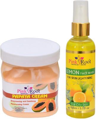

Pink Root PAPAYA CREAM 500ML WITH LEMON FACE WASH 100ML(Set of 2)