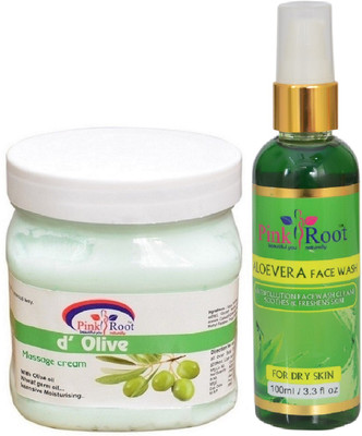 

Pink Root D OLIVE CREAM 500ML WITH ALOEVERA FACE WASH 100ML(Set of 2)