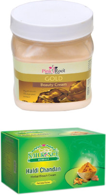 

Pink Root GOLD CREAM 500ML WITH NATURENCE HALDI CHANDAN BLEACH 200G(Set of 2)