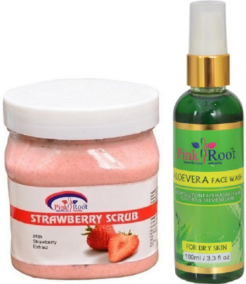 

Pink Root STRAWBERRY SCRUB 500ML WITH ALOEVERA FACE WASH 100ML(Set of 2)