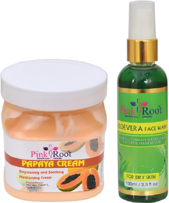 

Pink Root PAPAYA CREAM 500ML WITH ALOEVERA FACE WASH 100ML(Set of 2)