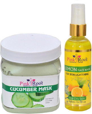Pink Root CUCUMBER MASK 500ML WITH LEMON FACE WASH 100ML(Set of 2)