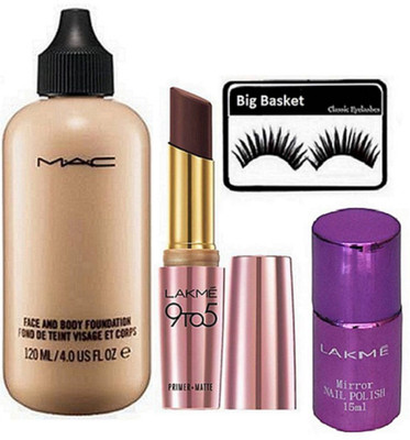 

big basket Eyelashes & Face & Body Foundation, Lipstick, Mirror Nail paint(Set of 4)