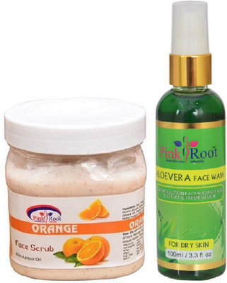 

Pink Root ORANGE SCRUB 500ML WITH ALOEVERA FACE WASH 100ML(Set of 2)