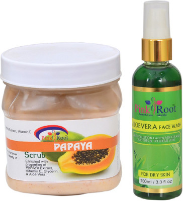 

Pink Root PAPAYA SCRUB 500ML WITH ALOEVERA FACE WASH 100ML(Set of 2)