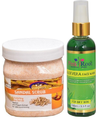 

Pink Root SANDAL SCRUB 500ML WITH ALOEVERA FACE WASH 100ML(Set of 2)