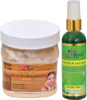 

Pink Root GOLD SCRUB 500ML WITH ALOEVERA FACE WASH 100ML(Set of 2)