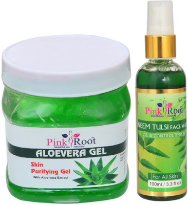 Pink Root ALOEVERA GEL 500ML WITH NEEM FACE WASH 100ML(Set of 2)