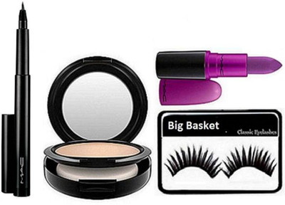 big basket Eyelashes & Mac Studio Fix Compact,Heroine Lipstick & Mac Pen Eyeliner(Set of 4)
