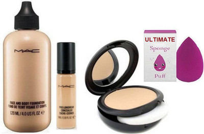 

Ultimate Sponge Puff&Mac Face&Body Foundation,Studio Fix Compact&Prolongwear Concealer(Set of 4)