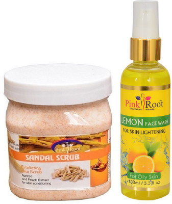 

Pink Root SANDAL SCRUB 500ML WITH LEMON FACE WASH 100ML(Set of 2)