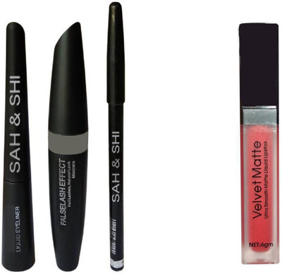 

Sah&Shi Eyebrow Black Pencil With Mascara & Mac Liquid Eyeliner (Set of 3) With Matte Me Ultra Smooth Lust Red Lipstick(Set of 2)