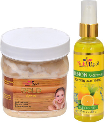 

Pink Root GOLD SCRUB 500ML WITH LEMON FACE WASH 100ML(Set of 2)