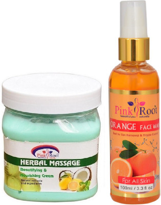 

Pink Root HERBAL MASSAGE CREAM 500ML WITH ORANGE FACE WASH 100ML(Set of 2)