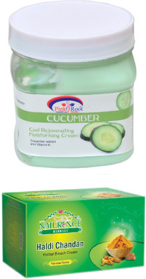 

Pink Root CUCUMBER CREAM 500ML WITH NATURENCE HALDI CHANDAN BLEACH 200G(Set of 2)