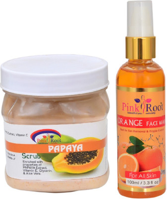 

Pink Root PAPAYA SCRUB 500ML WITH ORANGE FACE WASH 100ML(Set of 2)