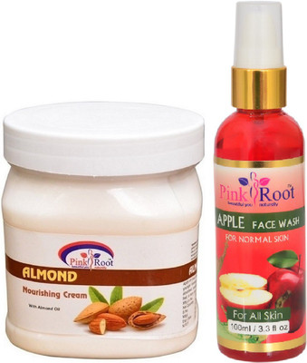Pink Root ALMOND CREAM 500ML WITH APPLE FACE WASH 100ML(Set of 2)