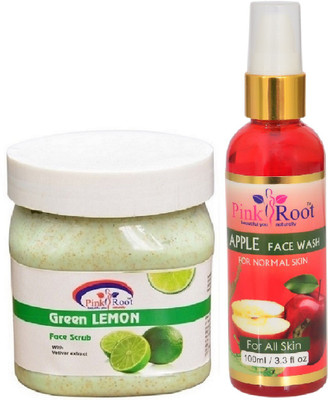 

Pink Root GREEN LEMON SCRUB 500ML WITH APPLE FACE WASH 100ML(Set of 2)