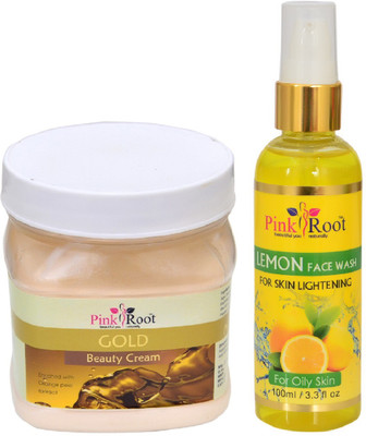 

Pink Root GOLD CREAM 500ML WITH LEMON FACE WASH 100ML(Set of 2)