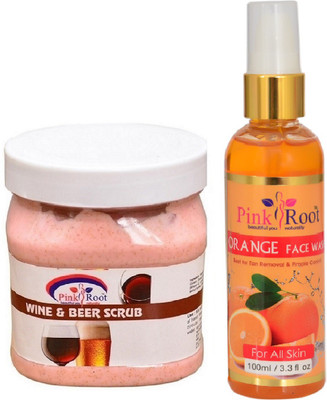 

Pink Root WINE BEER SCRUB 500ML WITH ORANGE FACE WASH 100ML(Set of 2)