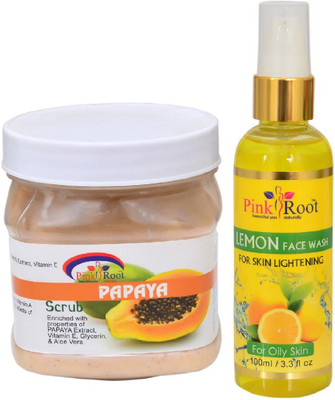 

Pink Root PAPAYA SCRUB 500ML WITH LEMON FACE WASH 100ML(Set of 2)