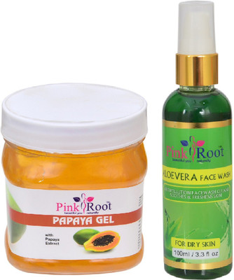 

Pink Root PAPAYA GEL 500ML WITH ALOEVERA FACE WASH 100ML(Set of 2)