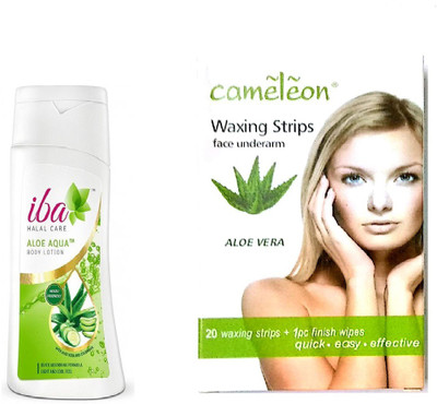 

iba halal care ALOE AQUA BODY LOTION WITH FACE UNDERARM WAXING STRIPS ALOE VERA(Set of 2)