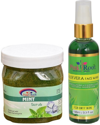 

Pink Root MINT SCRUB 500ML WITH ALOEVERA FACE WASH 100ML(Set of 2)