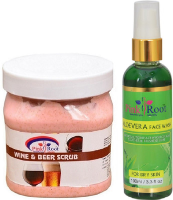 

Pink Root WINE BEER SCRUB 500ML WITH ALOEVERA FACE WASH 100ML(Set of 2)