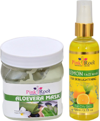 

Pink Root ALOEVERA MASK 500ML WITH LEMON FACE WASH 100ML(Set of 2)