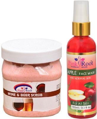 

Pink Root WINE BEER SCRUB 500ML WITH APPLE FACE WASH 100ML(Set of 2)