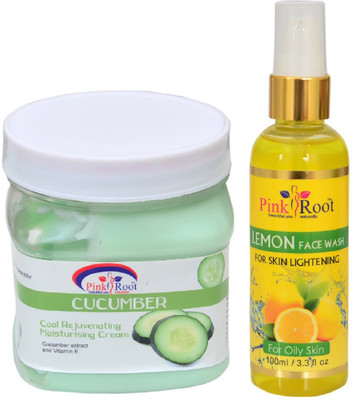 

Pink Root CUCUMBER CREAM 500ML WITH LEMON FACE WASH 100ML(Set of 2)