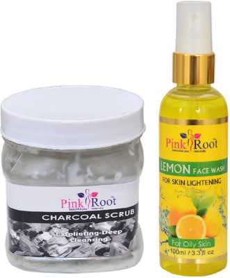 

Pink Root CHARCOAL SCRUB 500ML WITH LEMON FACE WASH 100ML(Set of 2)