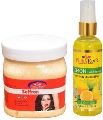 

Pink Root SAFFRON SCRUB 500ML WITH LEMON FACE WASH 100ML(Set of 2)