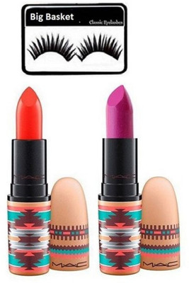 

big basket Eyelashes,Mac Vibe Tribe Lipstick pack Of 2(Set of 3)