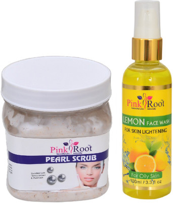 

Pink Root PEARL SCRUB 500ML WITH LEMON FACE WASH 100ML(Set of 2)