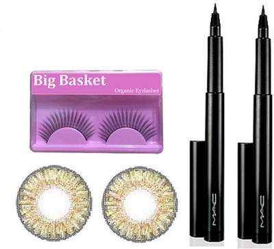 

big basket Eyelashes, Mac Pen Eyeliner Pack Of 2, Eyelense(Set of 4)